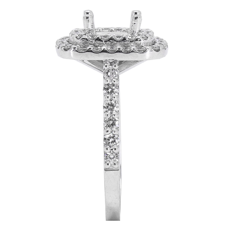 14K WHITE GOLD SHARED PRONG 14MM DOUBLE CUSHION HALO ENGAGEMENT RING